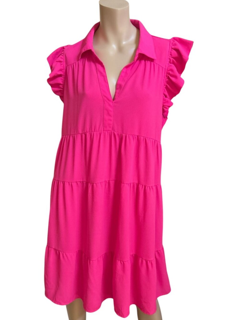 Umgee Dress Tiered Lightweight Pink Size XL Flutter Sleeves Babydoll Resort